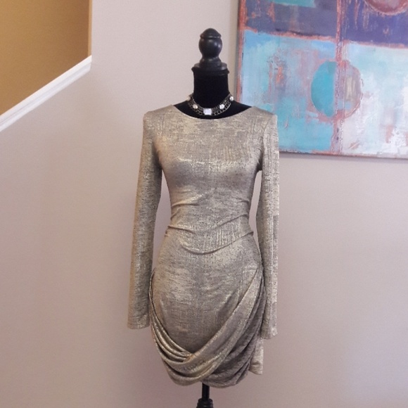 Vijo Couture Dresses & Skirts - Vijo Couture/ Metallic Gold/ Grey/ Body Con Dress